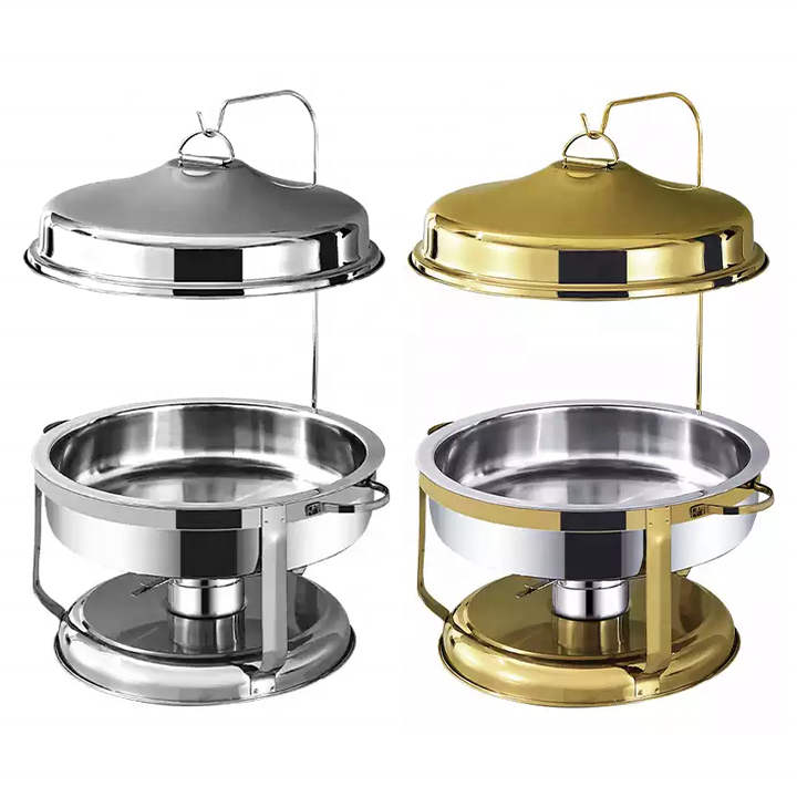 Stainless Steel Gold and Silver Hanging Roll-Top Hammered Chaffing Dishes 9l