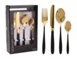16pc Gold Cutlery Set With Black Handles