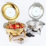 HYDRAULIC ROUND ROLL - TOP CHAFFING DISH  WITH GLASS LID ( GOLD/SILVER - Image 4