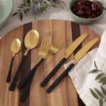 16pc Gold Cutlery Set With Black Handles - Image 2