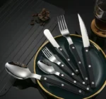 16pc Cutlery Set Whit Black Plastic Handles - Image 3
