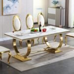 Black and White Gold Modern Rectangular Faux Marble Dining Table - Image 9