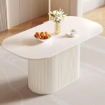 Heavy Duty White Rectangular Large Dining Kitchen Table for 4-8, White,Black, Cream White