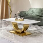Black and White Gold Modern Rectangular Faux Marble Dining Table - Image 14
