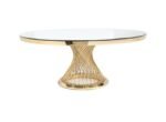1,8m Round Gold Trim Marble Dining Table With Gold Base - Image 10