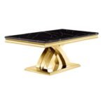 Black and White Gold Modern Rectangular Faux Marble Dining Table - Image 4