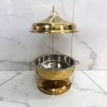 Stainless Steel Gold and Silver Hanging Roll-Top Hammered Chaffing Dishes 9l - Image 3