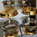 Stainless Steel Gold and Silver Hanging Roll-Top Hammered Chaffing Dishes 9l - Image 9