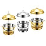 Stainless Steel Gold and Silver Hanging Roll-Top Hammered Chaffing Dishes 9l - Image 4