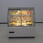 White Curved Glass Cake Display Fridge For Sale - Image 4
