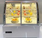 White Curved Glass Cake Display Fridge For Sale - Image 3