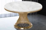 1,8m Round Gold Trim Marble Dining Table With Gold Base - Image 15