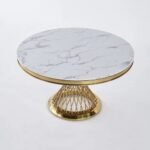 1,8m Round Gold Trim Marble Dining Table With Gold Base - Image 5