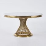 1,8m Round Gold Trim Marble Dining Table With Gold Base - Image 7