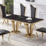 Black and White Gold Modern Rectangular Faux Marble Dining Table - Image 8