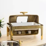 GOLD RECTANGULAR - ROLL TOP CHAFFING DISH WITH WINDOW - Image 2
