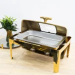 GOLD RECTANGULAR - ROLL TOP CHAFFING DISH WITH WINDOW - Image 4
