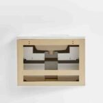 White Marble Top and Oak Wood Single Sink Floating Vanity - Image 3