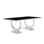 White Silver Modern  72" Rectangular Faux Marble Dining Table Silver U-Base in Grey Silver - Image 2