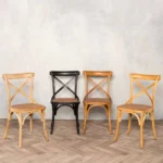 Light Brown Elm Wooden Cross Back Chairs For Sale - Image 8