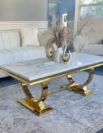 Black and White Gold Modern Rectangular Faux Marble Dining Table - Image 10