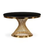 1,8m Round Gold Trim Marble Dining Table With Gold Base - Image 8