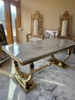 Black and White Gold Modern Rectangular Faux Marble Dining Table - Image 16
