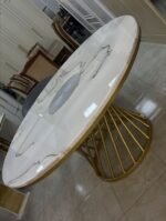 1,8m Round Gold Trim Marble Dining Table With Gold Base - Image 4