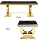 Black and White Gold Modern Rectangular Faux Marble Dining Table - Image 3