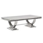 White Silver Modern  72" Rectangular Faux Marble Dining Table Silver U-Base in Grey Silver - Image 3