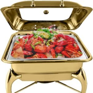 SQUARE FLAT TOP HYDRAULIC CHAFING DISH WITH GLASS LID 6L