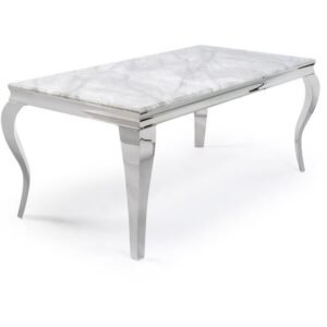 Stainless​ Steel Silver and White 70-Inch Faux ⁤marble Dining Table