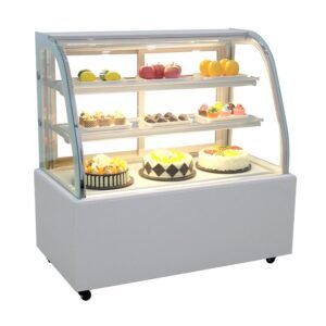 White Curved Glass Cake Display Fridge For Sale
