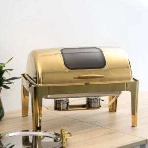 GOLD RECTANGULAR - ROLL TOP CHAFFING DISH WITH WINDOW
