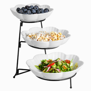 3 Tier Serving Stand with   White Porcelain Serving Platter,
