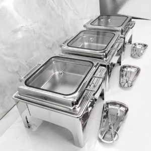 9L Stainless Steel Chafing Dish Full Glass Window Electric Square Buffet Dishes