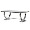 White Silver Modern  72" Rectangular Faux Marble Dining Table Silver U-Base in Grey Silver