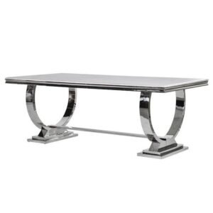 White Silver Modern  72" Rectangular Faux Marble Dining Table Silver U-Base in Grey Silver