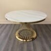 1,8m Round Gold Trim Marble Dining Table With Gold Base