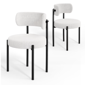 Costway Dining Chair Set of 2 with Curved Backrest Padded Seat & Metal Legs for Dining Room Grey & White